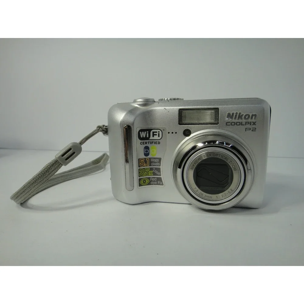 Nikon Coolpix P2 Digital Camera Silver 5.1MP 3.5x Optical Zoom Wi-Fi with Box