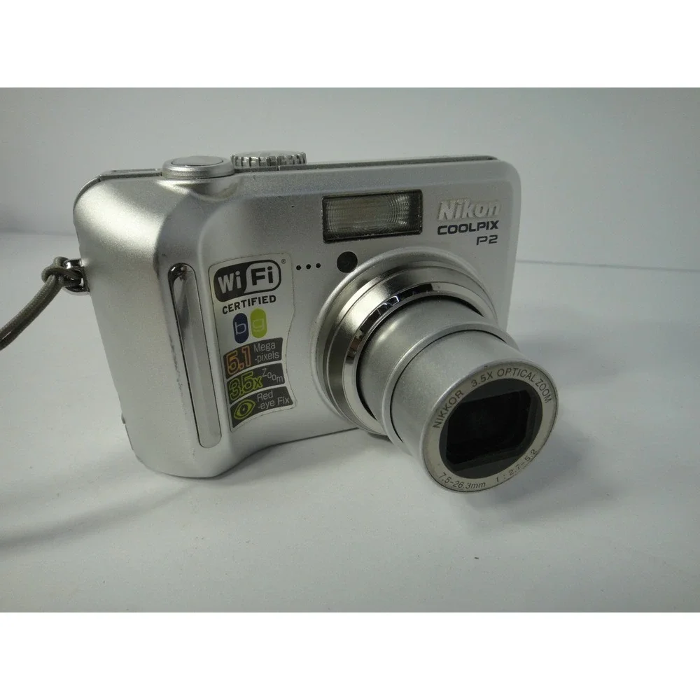 Nikon Coolpix P2 Digital Camera Silver 5.1MP 3.5x Optical Zoom Wi-Fi with Box