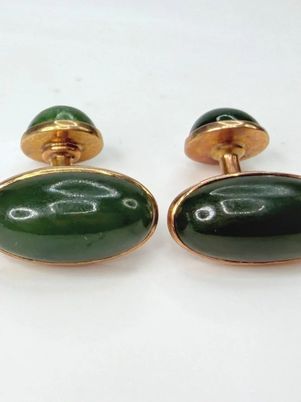 Vintage 1940s 14K Rose Gold Nephrite Jade Double-Sided Cufflinks SS491