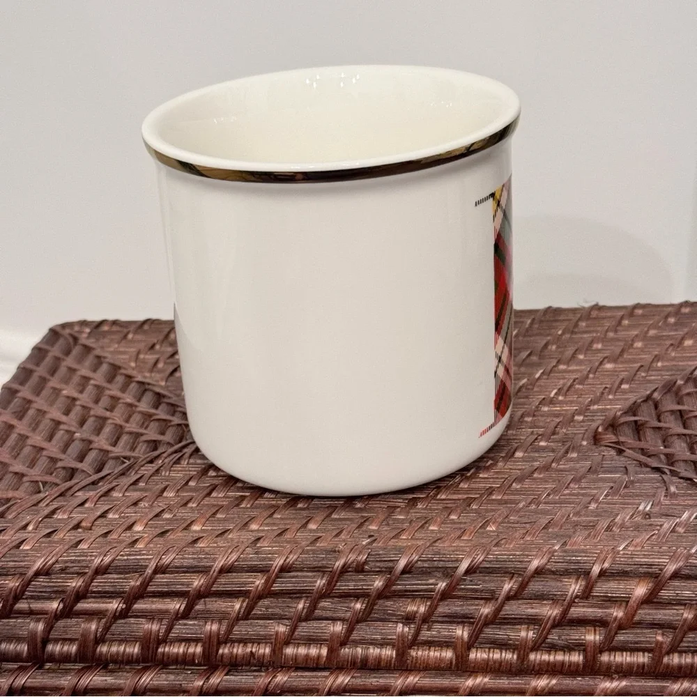 Pottery Barn Plaid Alphabet Stoneware Mug Letter B Initial Personalized 16oz