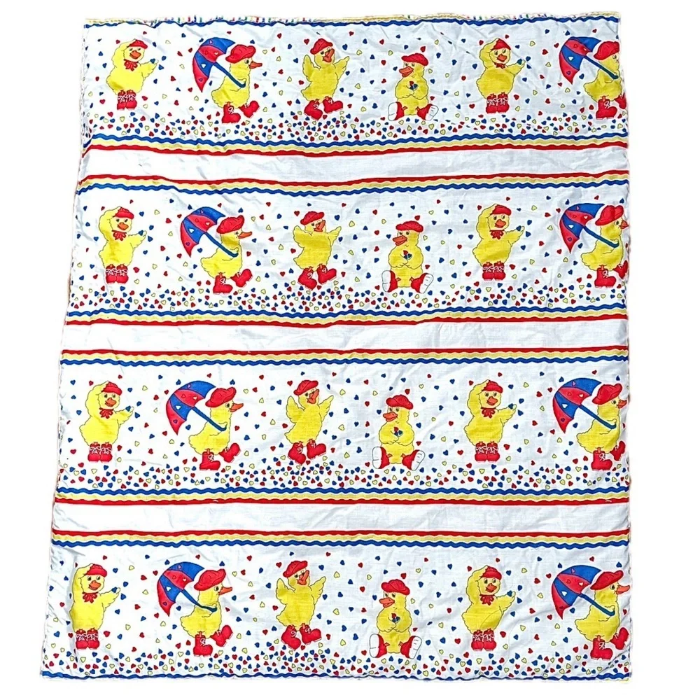 Vintage Rubber Ducky Baby Handmade Quilt Blanket Ducks Colorful Whimsical Fun