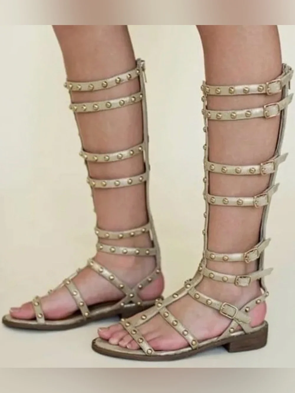 Joyfolie Girls Tan Knee-High Gladiator Sandals