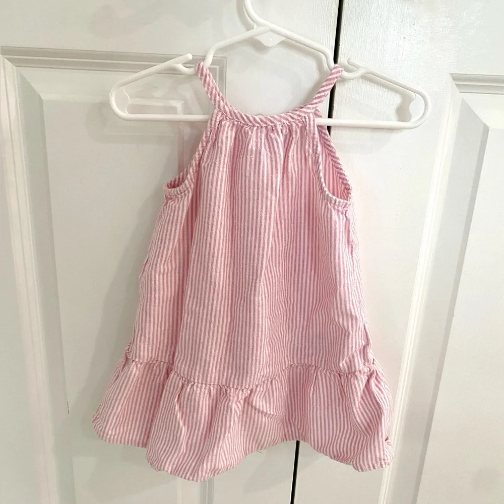 Old Navy - Striped Pink Ruffle-Trim Toddler Dress - Size 18 - 24 months