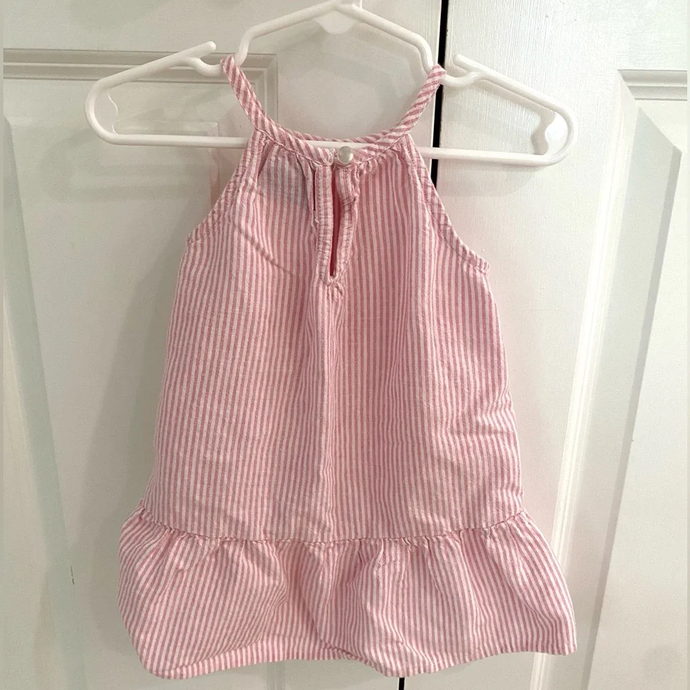 Old Navy - Striped Pink Ruffle-Trim Toddler Dress - Size 18 - 24 months