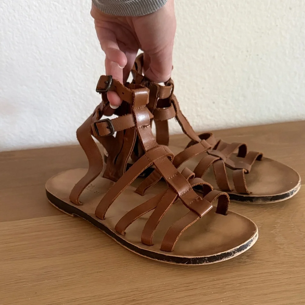 Zara girls brown leather gladiator sandal
