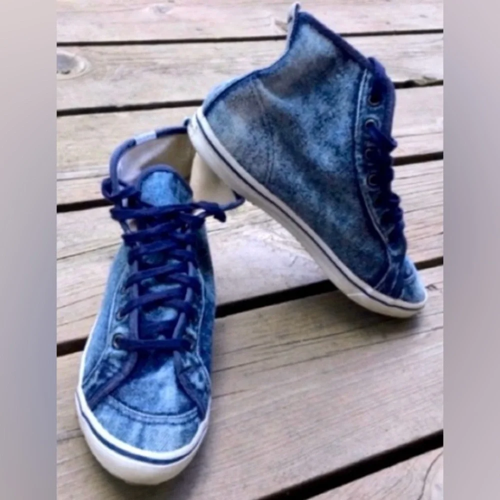 WESTIES Shoes Sneakers High Top Vintage Retro Acid Wash Blue Denim Size 7