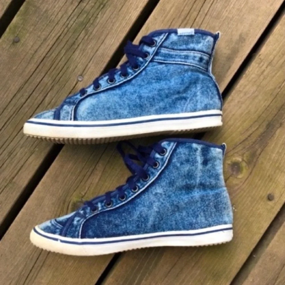 WESTIES Shoes Sneakers High Top Vintage Retro Acid Wash Blue Denim Size 7