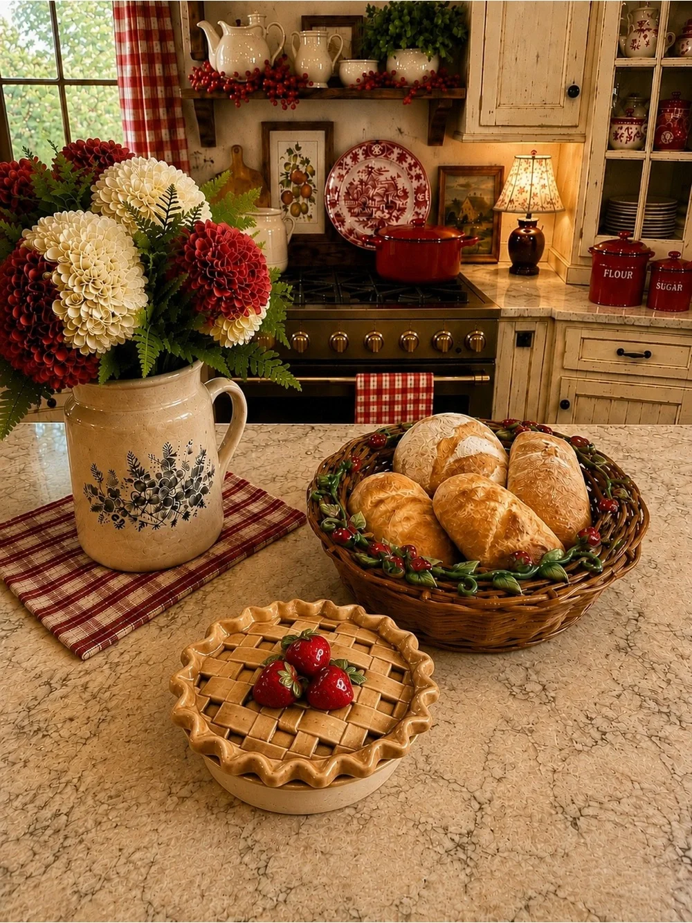 Strawberry Bread Basket & Mini Strawberry Pie Accent Jar