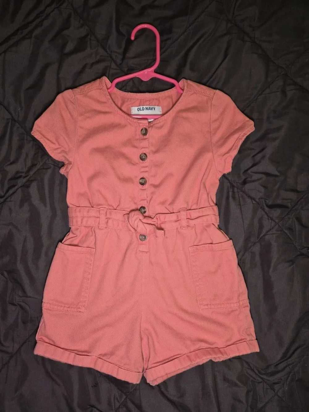 Old Navy Coral Button-Front Girls' Short Sleeve Romper