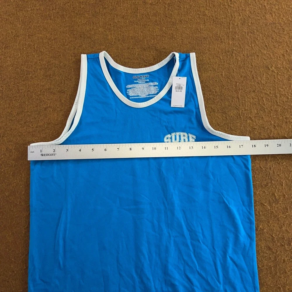 Old Navy Boys XL Blue SURF Graphic Ringer Tank Top Shirt NWT
