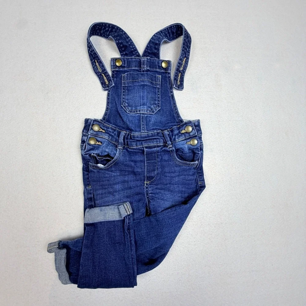 Old Navy Toddler Boys Girls Denim Overalls Dark Wash Blue Jeans‎ 3T Dungarees