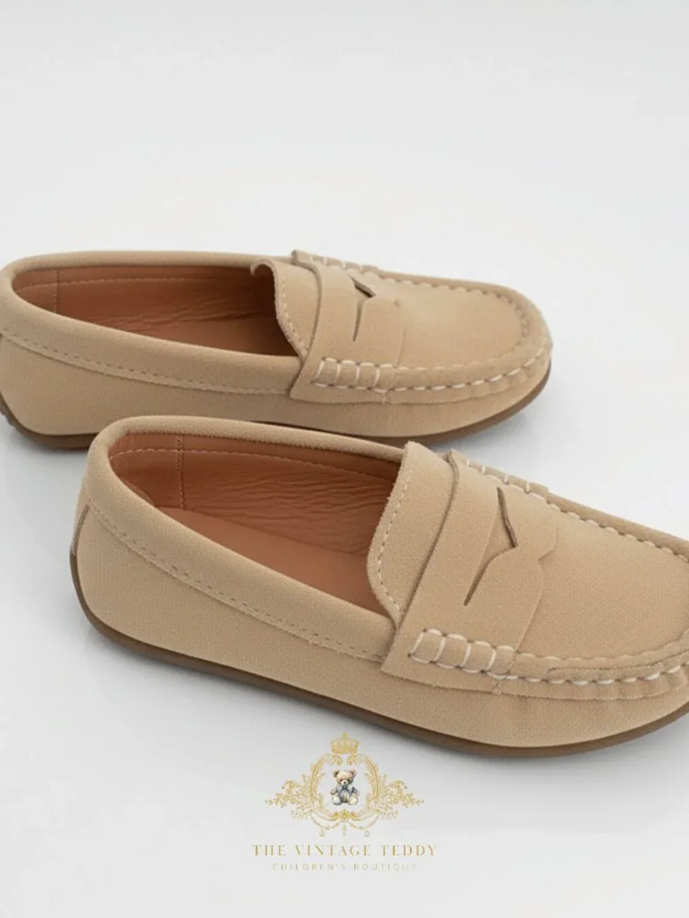 NWT Handsome Boys Vintage Style Classic Loafers Cute Children's Shoes Tan 2