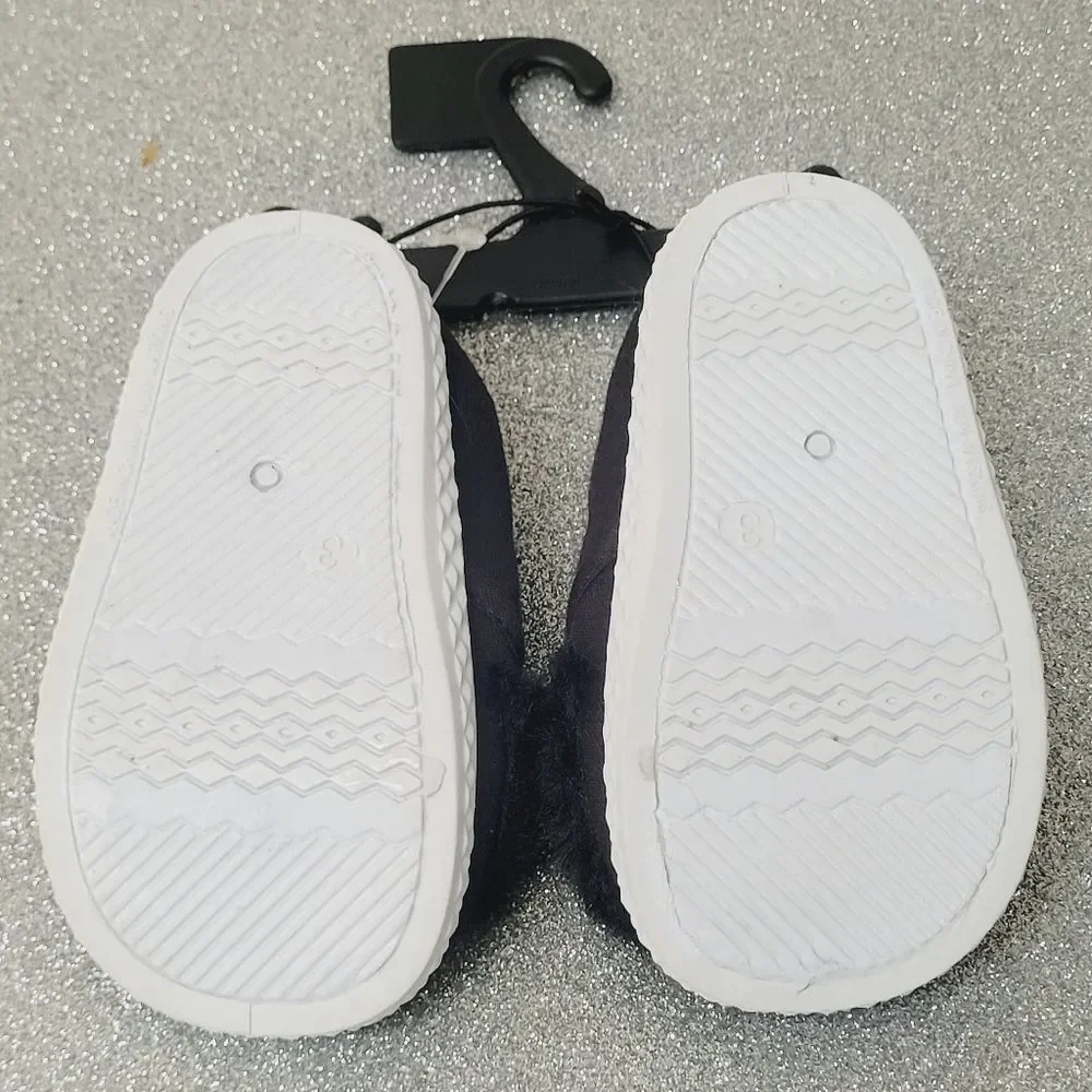 Wonder Nation Black Kitty Cat Furry Slip On Shoes Baby Girl Size 3 New