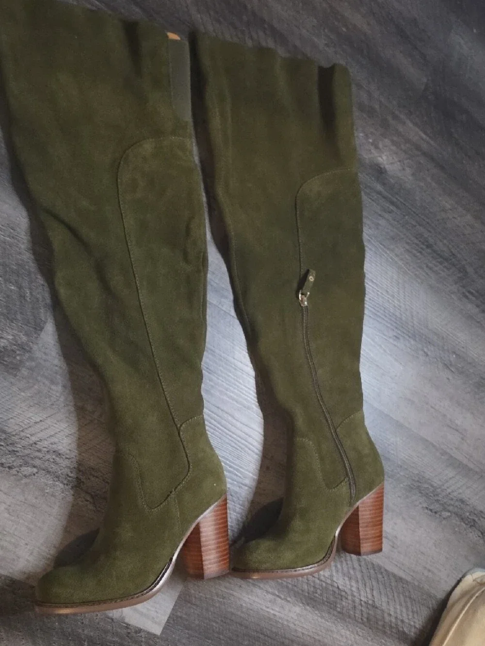 Kelsi Dagger Over-the-Knee Suede Heel Boot - Olive Size 5.5