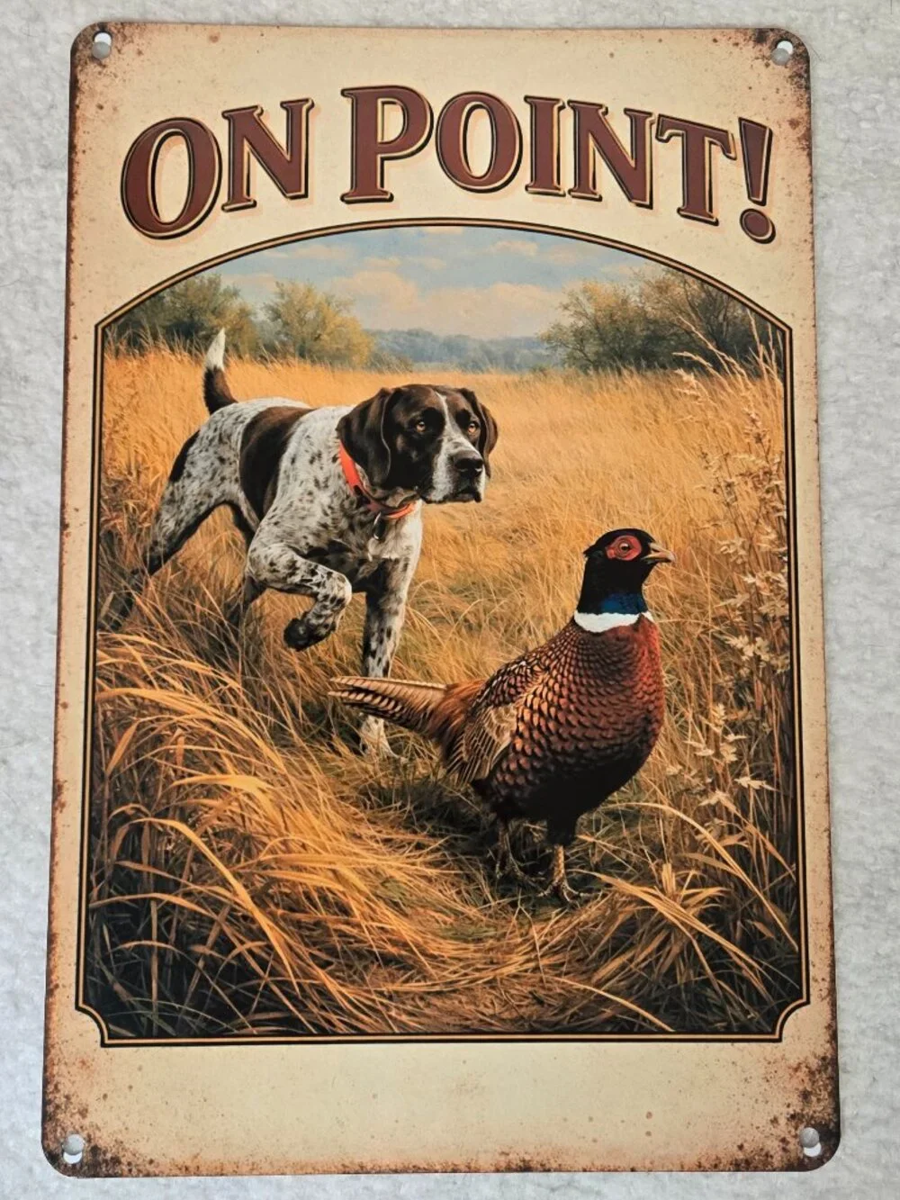 Hunting Dog “On Point” Metal Sign 8x12 GSP Pointer Pheasant Cabin Wall Decor