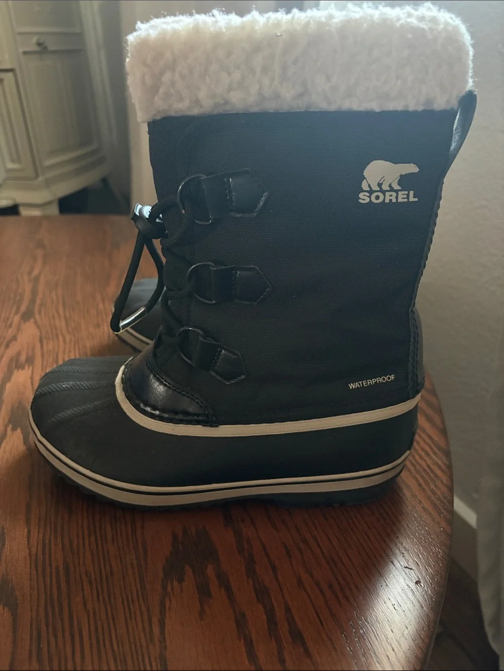 Sorel Kids Black and White Waterproof Winter Boot with Sherpa Cuff