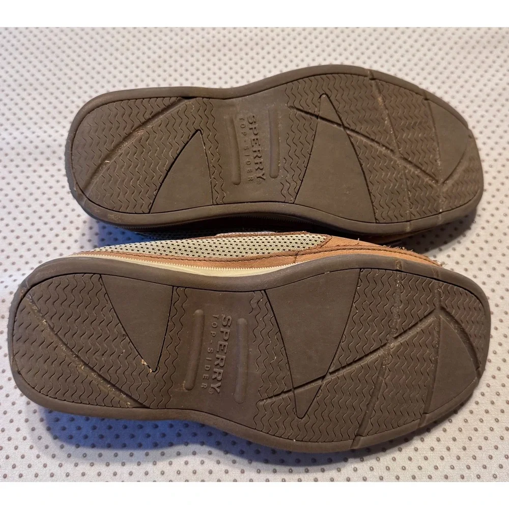 Sperry Top-Sider Kids Billfish Tan Leather Mesh Boat Shoes Loafers Size 2.5M