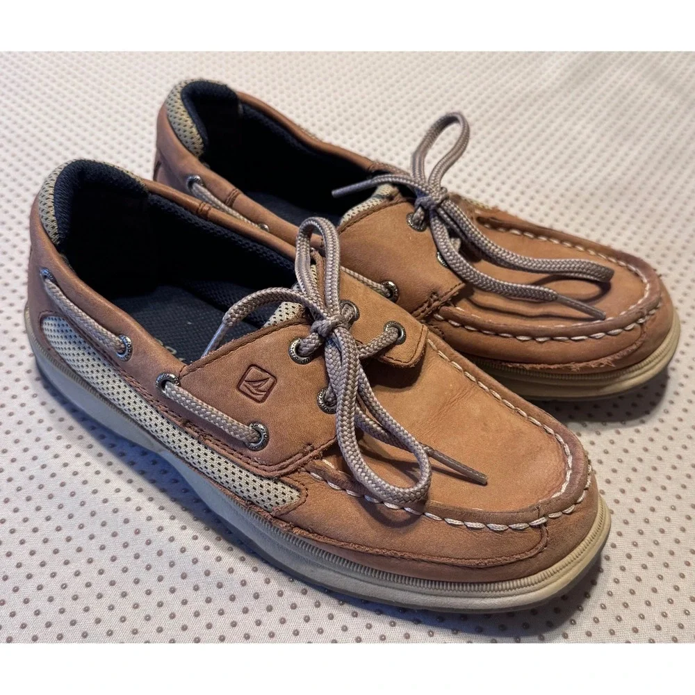 Sperry Top-Sider Kids Billfish Tan Leather Mesh Boat Shoes Loafers Size 2.5M