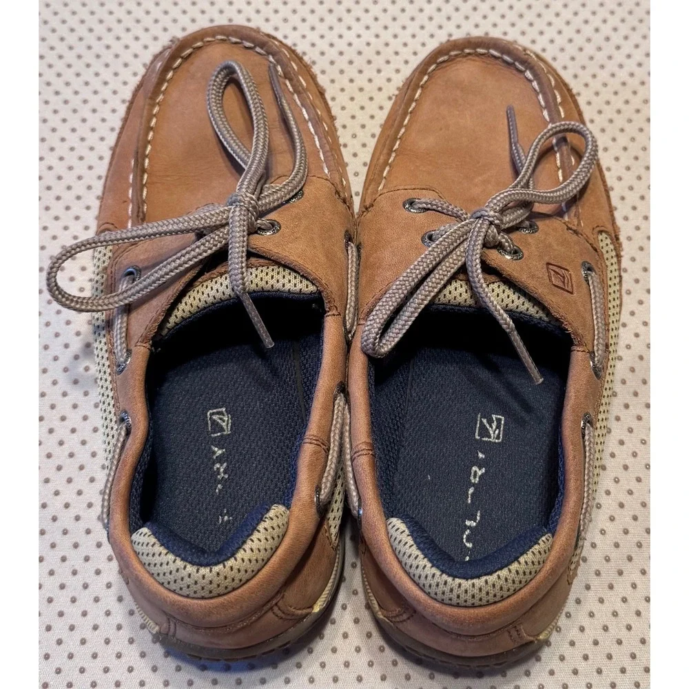 Sperry Top-Sider Kids Billfish Tan Leather Mesh Boat Shoes Loafers Size 2.5M