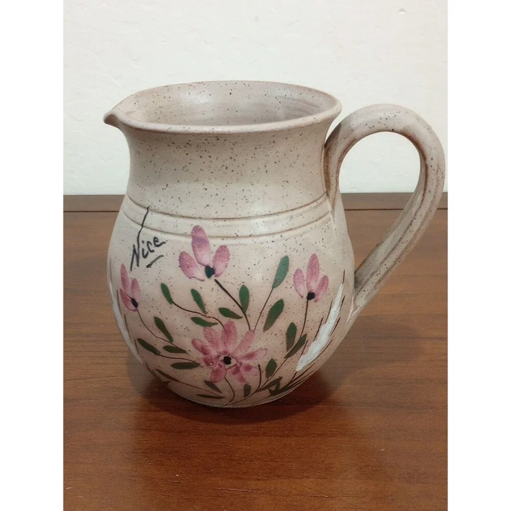 Hand-Painted Floral Pottery Jug/Vase - Vintage!