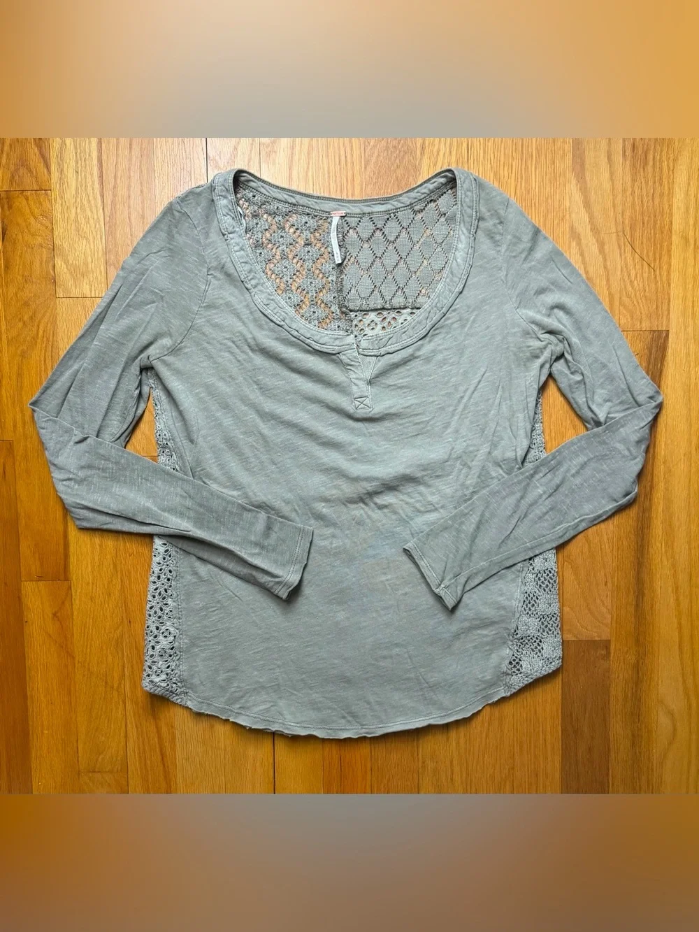 Free People Long-Sleeve Lace-Back Scoop Neck Top - Dusty Sage