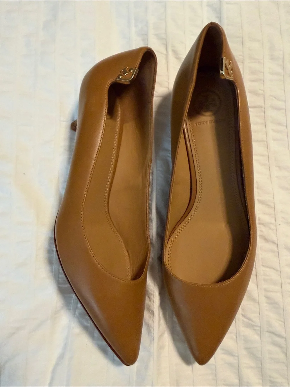 Tory Burch Elizabeth Pump Cognac Pointed-Toe Leather Flats size 8 Low Heel