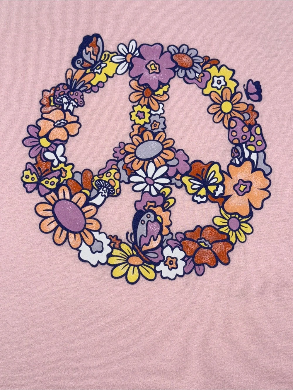 Old Navy Girls Floral Butterfly Mushroom Peace Sign Shirt - Size L (10/12)