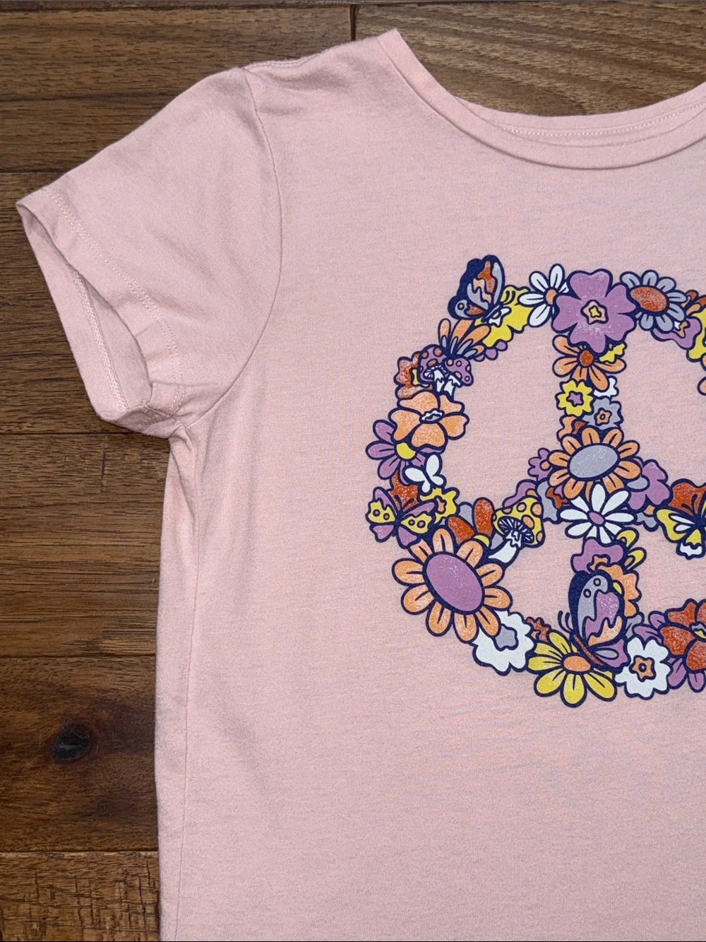 Old Navy Girls Floral Butterfly Mushroom Peace Sign Shirt - Size L (10/12)