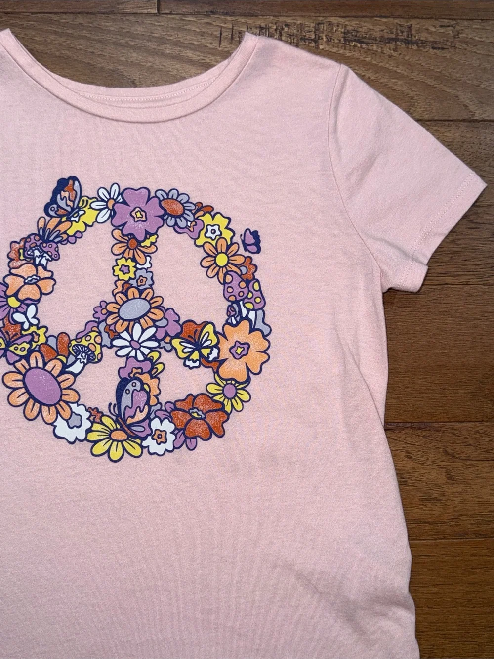 Old Navy Girls Floral Butterfly Mushroom Peace Sign Shirt - Size L (10/12)