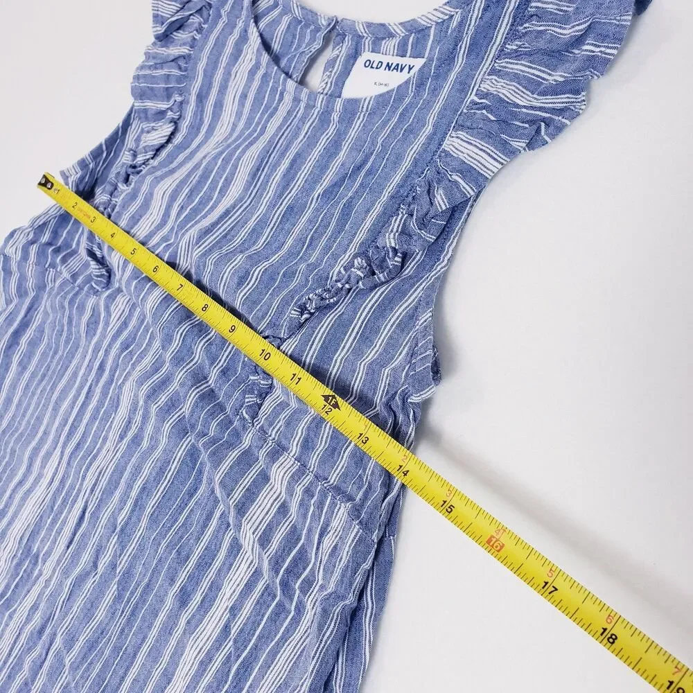 Bundle Old Navy Girls Blue Pinstipe Shirts 14/16 Ruffles Sleeveless Cottagecore