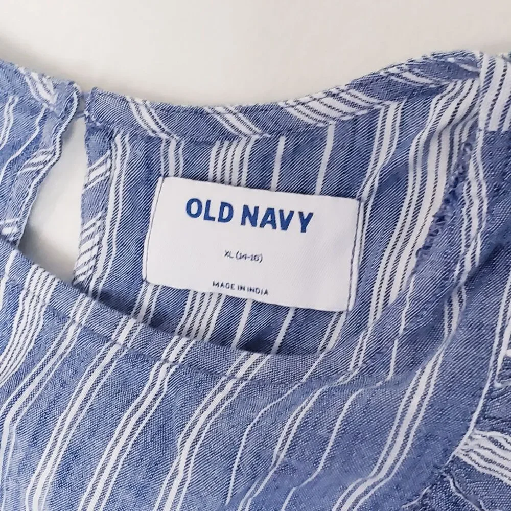 Bundle Old Navy Girls Blue Pinstipe Shirts 14/16 Ruffles Sleeveless Cottagecore