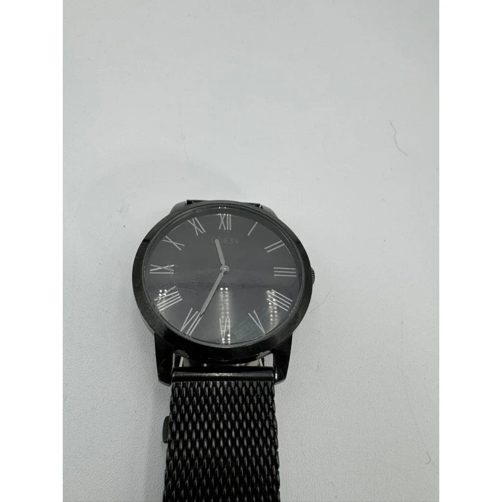 Guess Mend’s Black Mesh Stainless Steel Watch Roman Numeral Dial Quartz