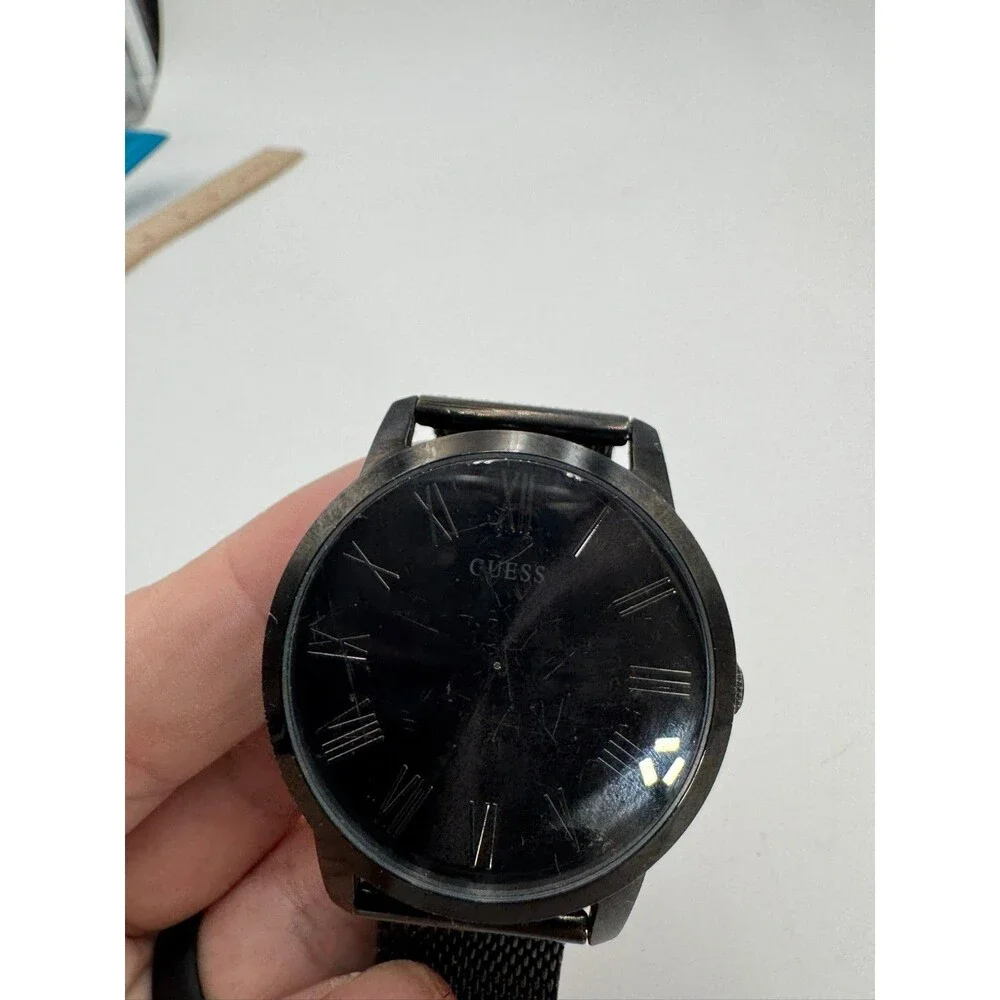 Guess Mend’s Black Mesh Stainless Steel Watch Roman Numeral Dial Quartz