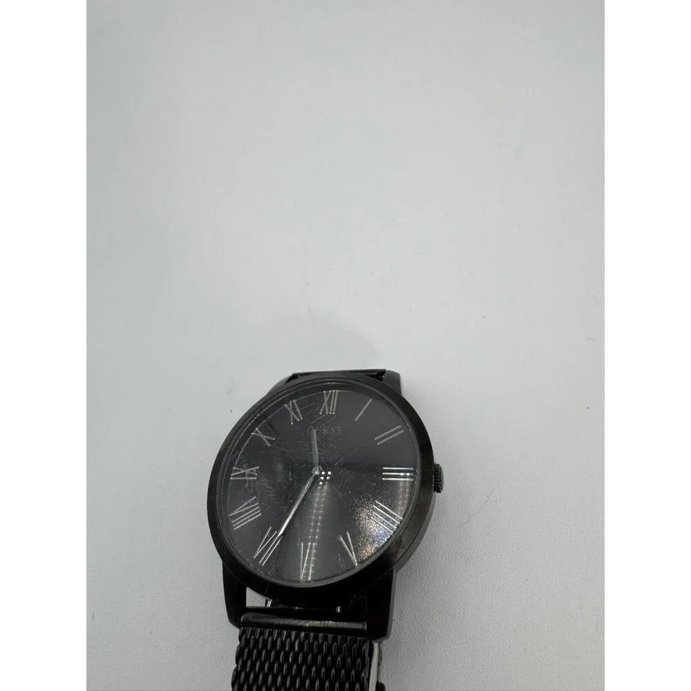 Guess Mend’s Black Mesh Stainless Steel Watch Roman Numeral Dial Quartz
