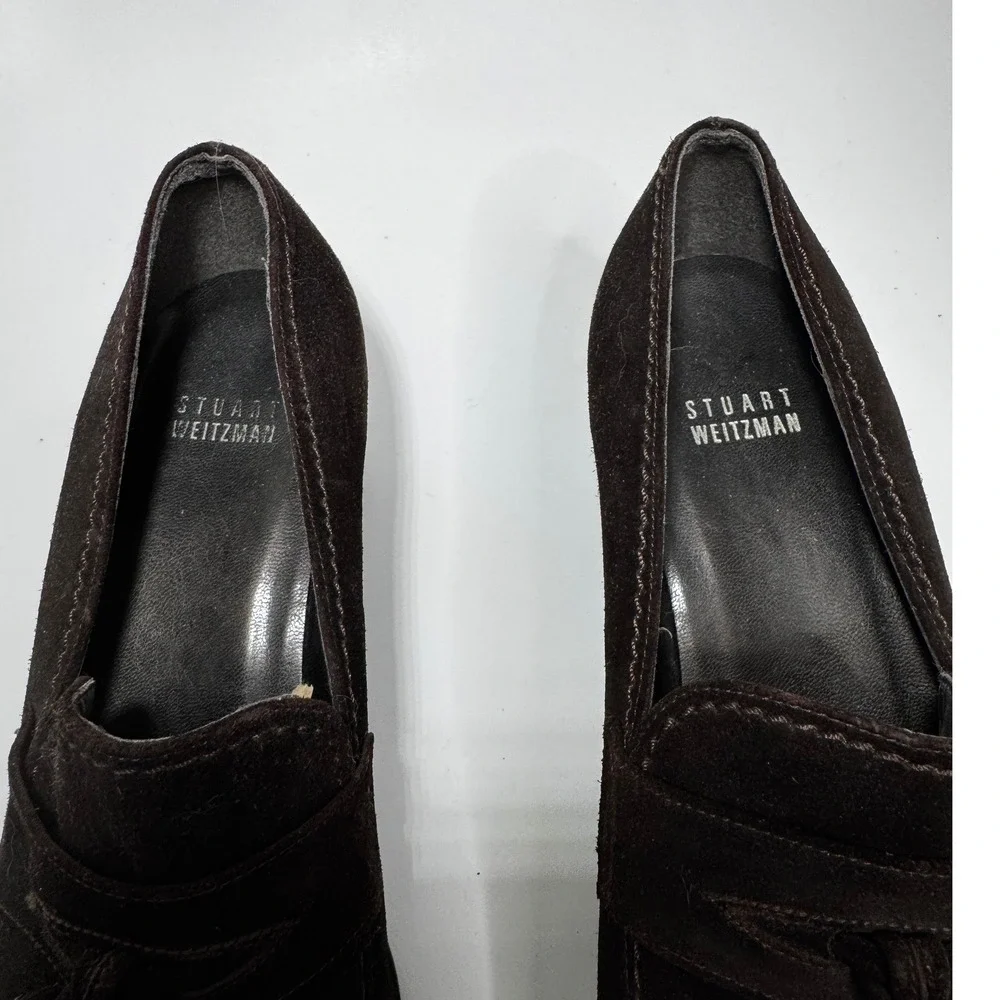 Stuart Weitzman Womens‎ Brown Suede Tassel Wedge Loafers Shoes Size 8 Spain
