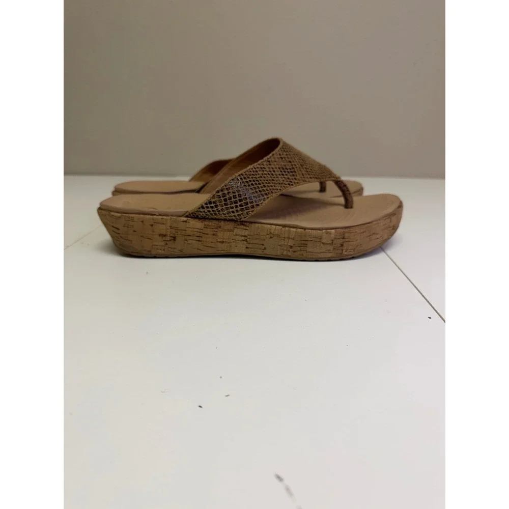 Crocs Wedge Sandal Women 11 Brown Snakeskin Cork Platform Flip Flops Boho Summer
