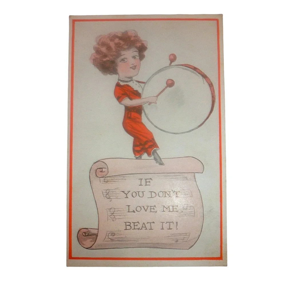 Vintage Postcard If You Don't Love Me Beat It Girl with Drum Series 224 Unposted