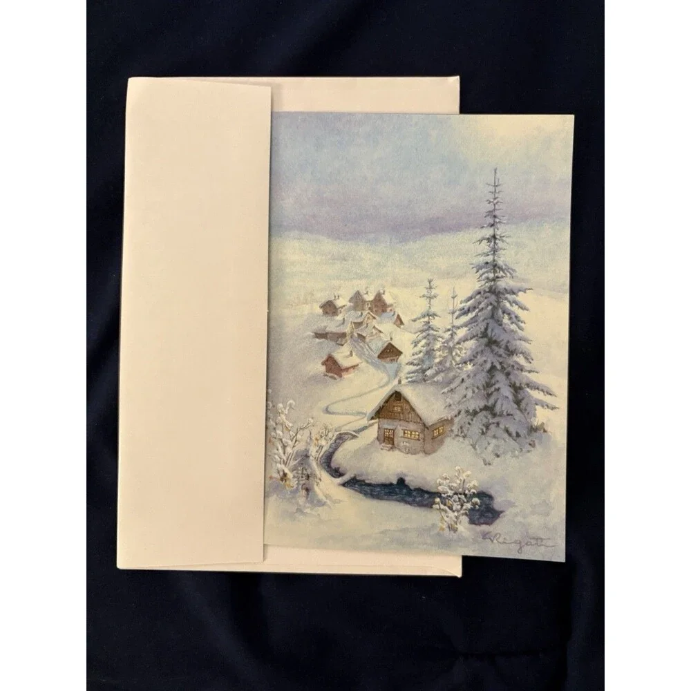 Seasons Greetings Card with White Envelope | Snowy Town design | By Orbis