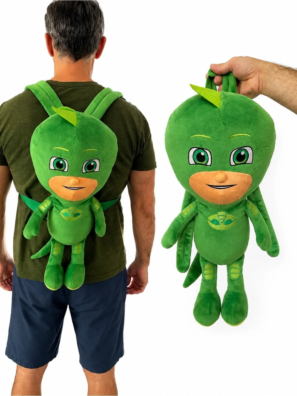 Green Plush Character Kids Backpack - Soft Plush Gekko Backpack