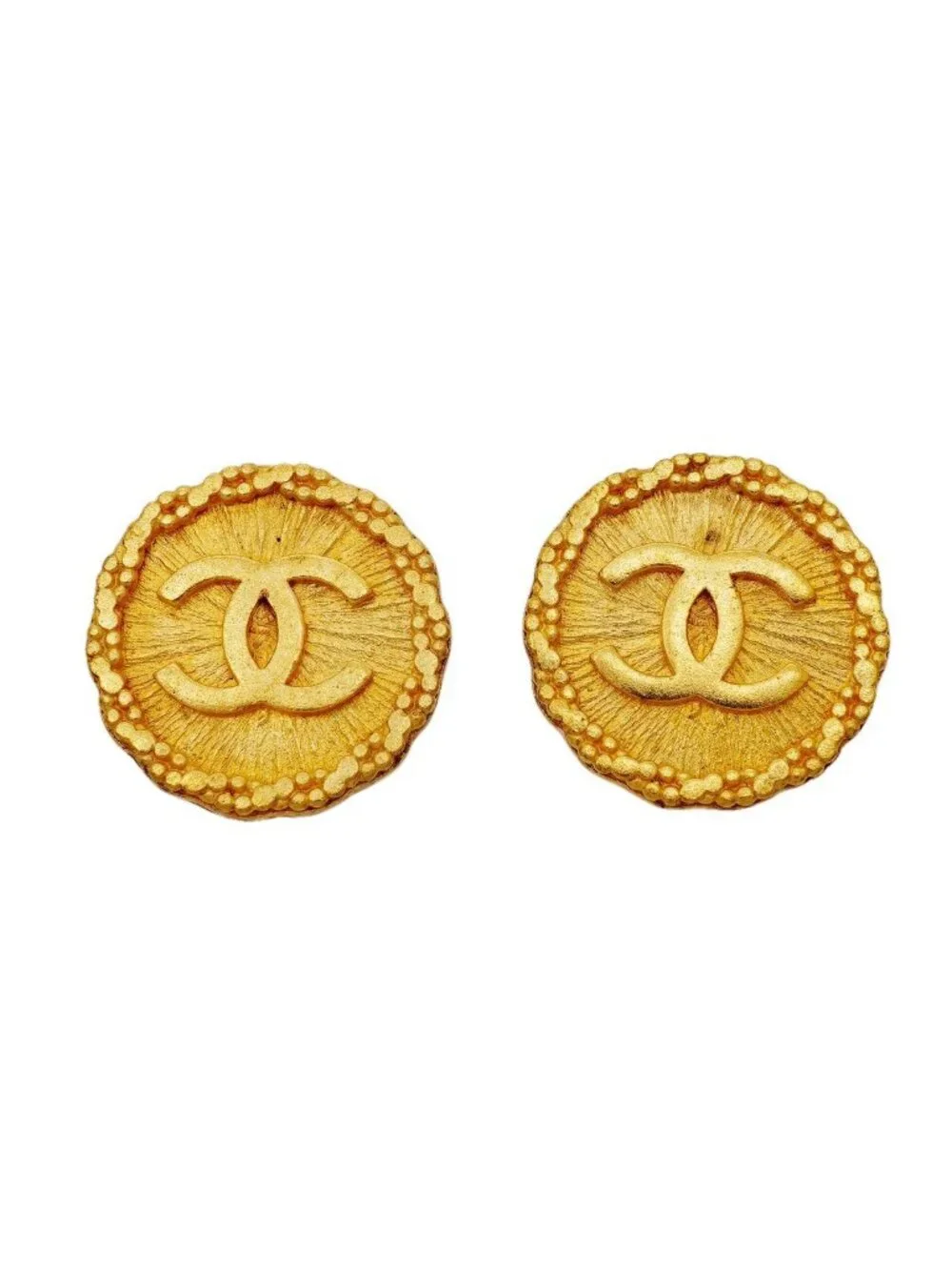 Chanel Earrings Vintage CC Logo Round Circle Gold Plated