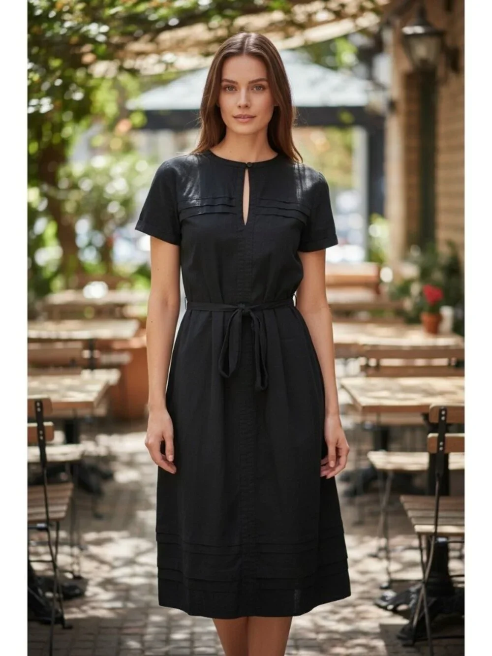 Tory Burch Midi Dress 2 Black Velvet Short Sleeve Crew Neck Belted Work Neutral