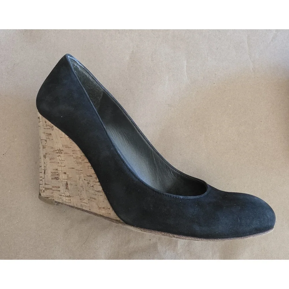 Stuart Weitzman Wedge 7.5 Black Suede Women's Heel Pump Classic Shoes