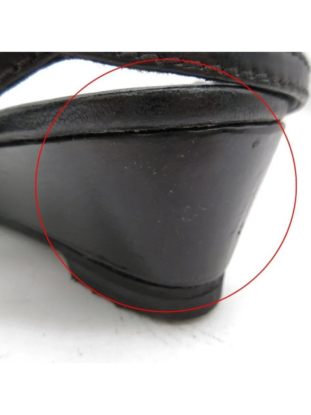 Prada Sandals Wedge Sole Ribbon Cross Strap Logo Patent Leather Black