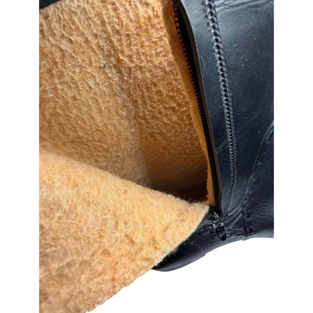 Waterproof Black Mid Calf Rain Boots Side Zip Fleece Lined Size 7W Made in USA‎