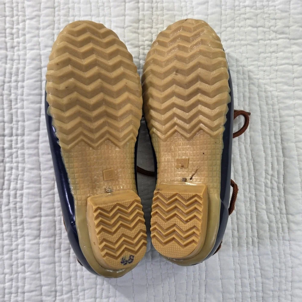 Western Chief Womens 8 One Eye Duck Rain Shoes Navy Brown Low Top Rubber Boots