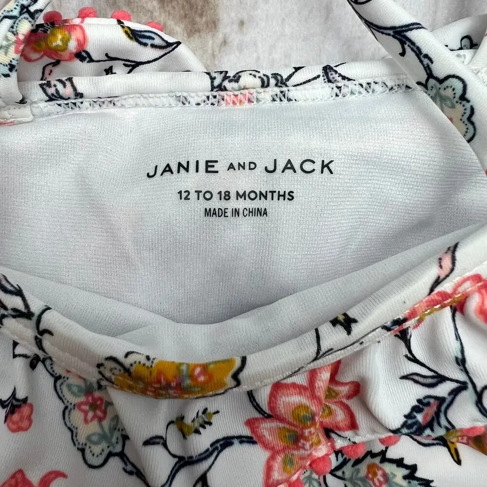 Janie and Jack‎ Floral One Piece Swimsuit Ruffle Trim Baby Girl 12-18 Months