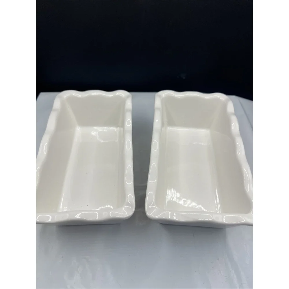 Vintage Old Time Pottery Christmas Gingerbread Mini Loaf Pan Baking Dishes Pair