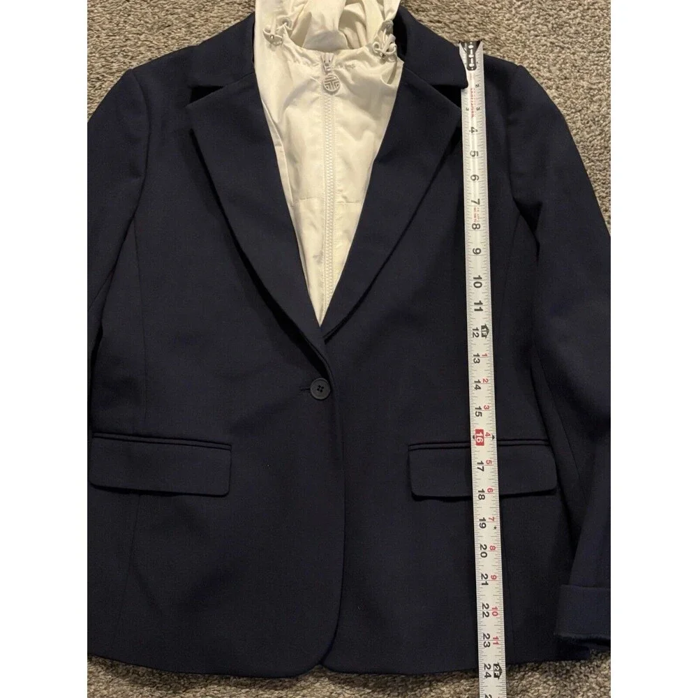 Tory Burch Sport Convertible Blazer With Hood Women’s‎ Size Large Blue White