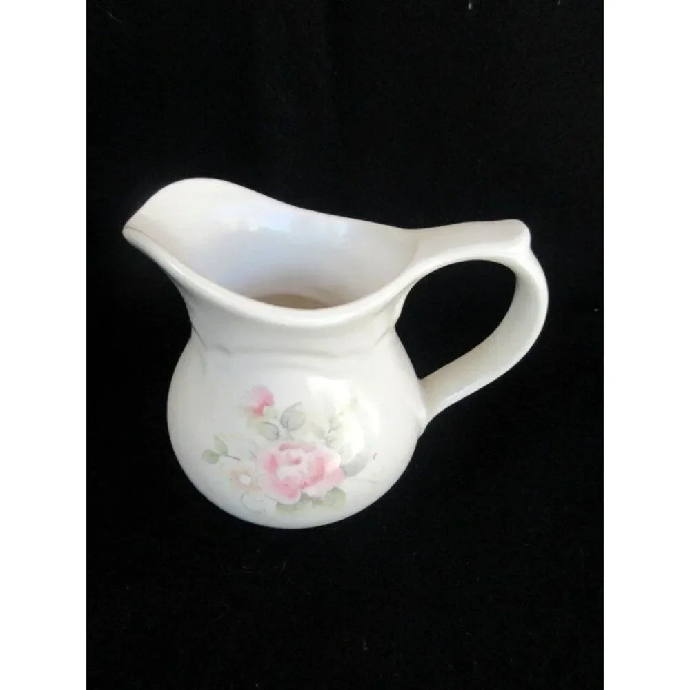 Pfaltzgraff Tea Rose Creamer/Pitcher Pink Roses/Blue Flowers‎ Scalloped