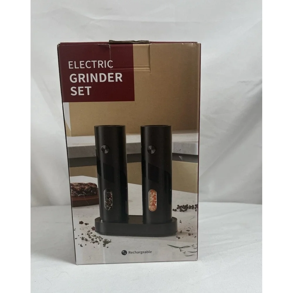 Electric Salt Pepper Grinder Set Rechargeable Black‎ Automatic Mill 2 Pack